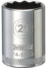 DeWALT DWMT74578OSP Drive Socket, 21 mm Socket, 1/2 in Drive, 12-Point, Vanadium Steel, Polished Chrome